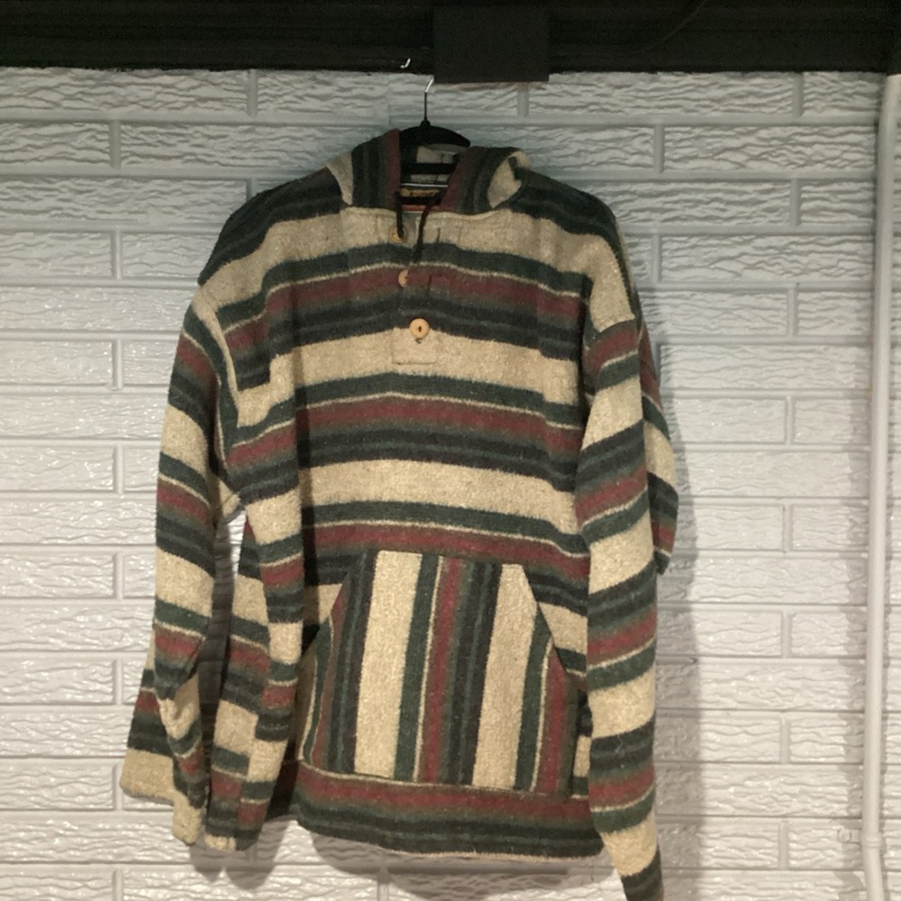 VTG Baja Hoodie Mexico Southern Exposure Multicolor Striped Festival Unisex XL